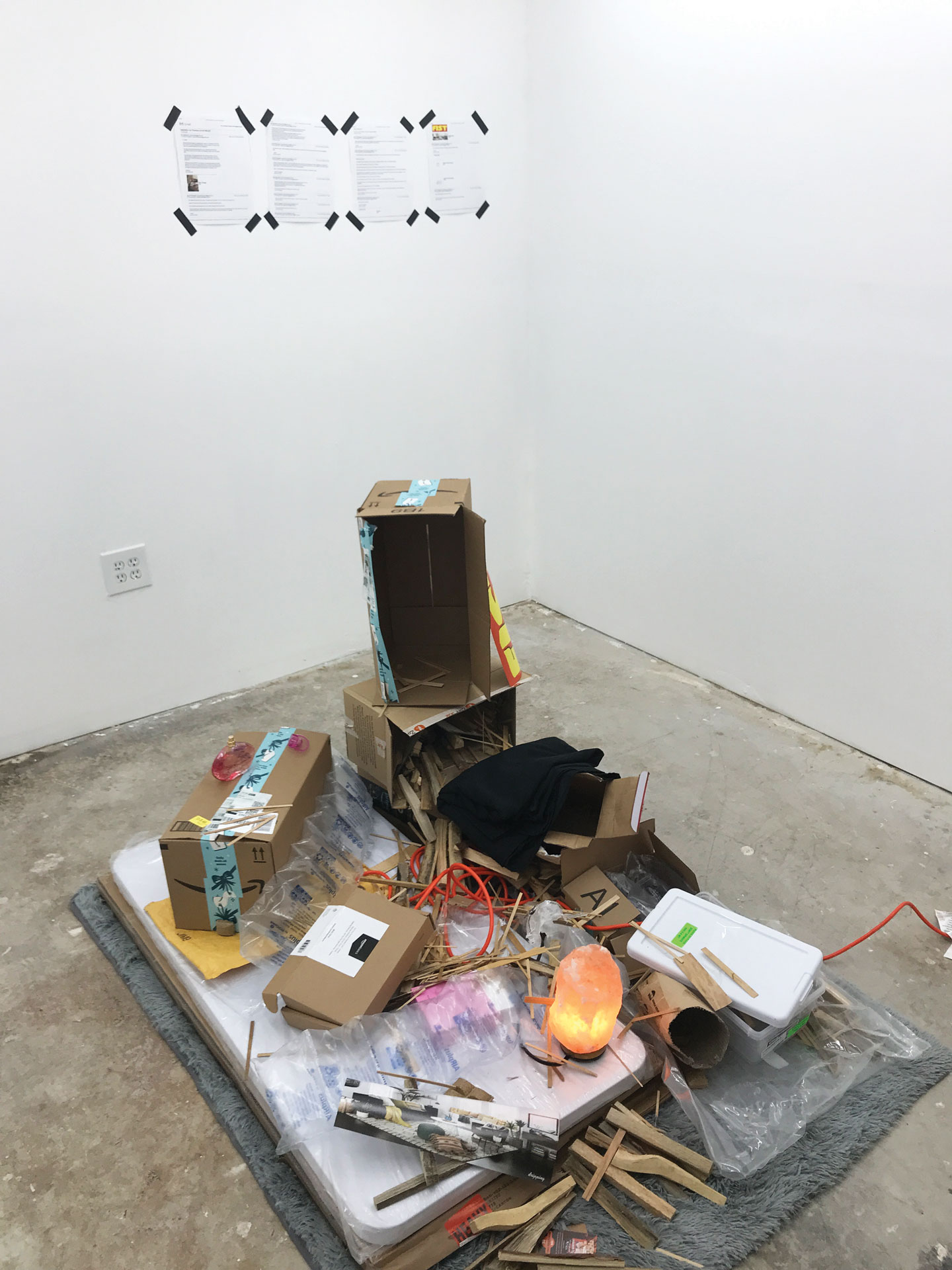 Jacob Thompson, My Amazon Journey Boxes / From Heaven, 2020, installed at the_openroom